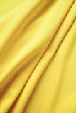 Vestidos de noite amarelo elegante sólido patchwork gola oblíqua