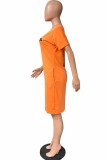 Vestidos casuais laranja estampados com decote em V e corte A