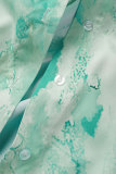 Синий Повседневный уличный принт Лоскутная пряжка Ассиметричная водолазка Топы больших размеров