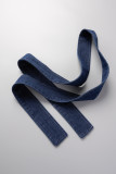 Diepblauwe straat effen bandage patchwork gesp met riem O-hals mouwloze rechte denim jumpsuits