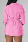 Pink Sexy Casual Solid Cardigan Long Sleeve Two Pieces