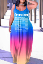Голубое сексуальное повседневное длинное платье с открытой спиной и бретельками с принтом