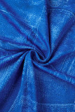 ブルーセクシープリントパッチワークストラップレスペンシルスカートドレス