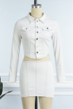 White Casual Solid Patchwork Turndown Collar Long Sleeve Two Pieces