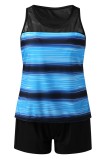 Blue Casual Striped Print Patchwork Swimwears (With Paddings)