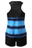 Blue Casual Striped Print Patchwork Swimwears (With Paddings)