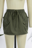 Army Green Casual Solid Patchwork Skinny High Waist Conventional Solid Color Skirts