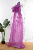 Пурпурное сексуальное сплошное пэчворк с бантом Половина водолазки Нерегулярное платье Платья