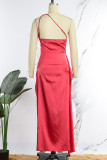 Vestiti obliqui solidi convenzionali rossi dal vestito da sera del collare della fessura Backless solido