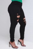 Black Casual Solid High Waist Skinny Ripped Denim Jeans