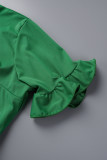 Vert Casual Solide Patchwork Asymétrique Stringy Selvedge O Cou Droite Plus La Taille Robes
