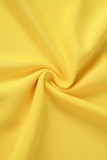 Gelbes beiläufiges elegantes festes Patchwork, das Umlegekragen-gerade Kleider bördelt