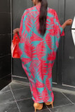 Красное повседневное платье с принтом в стиле пэчворк Асимметричное платье с V-образным вырезом Платья