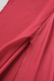 Röd Sexig Formell Solid Rygglös Slit Snedkrage Aftonklänning Klänningar