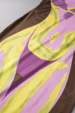 Фиолетовый сексуальный принт в стиле пэчворк Асимметричный воротник Платья с юбкой в ​​один шаг