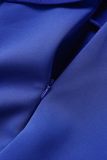 Royal Blue Elegant Solid Tofs Patchwork V-ringad aftonklänning