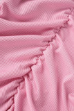 ピンクのセクシーなソリッドドローストリングフォールドOネックノースリーブドレスドレス