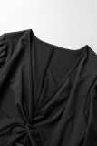 Schwarze, lässige, solide, ausgehöhlte A-Linien-Kleider mit V-Ausschnitt