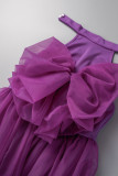 Purple Sexy Solid Patchwork With Bow Half A Turtleneck Irregular Dress Dresses
