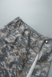 Gris Sexy Casual Imprimé Camouflage Patchwork Fente Col Rabattu Deux Pièces