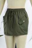 Faldas de color sólido convencional de cintura alta informales de retazos sólidos verde militar