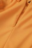 Tangerine Red Повседневные элегантные однотонные лоскутные платья с V-образным вырезом и юбкой в ​​один шаг