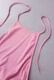 Розовое сексуальное однотонное платье с завязками и круглым вырезом без рукавов