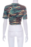 Camouflage Sexy T-shirts met kwastjes met camouflageprint en hals