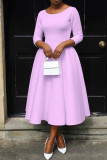 Roze casual elegante effen patchwork O-hals A-lijn jurken