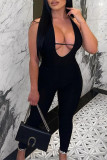 Combinaisons maigres à bretelles dos nu solides de vêtements de sport sexy noires