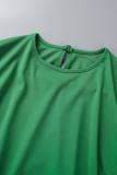 Grünes, lässiges, festes, asymmetrisches, strähniges Patchwork mit O-Ausschnitt, gerade Kleider in Übergröße