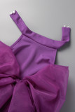 Patchwork solide sexy violet avec des robes de robe irrégulières à col roulé