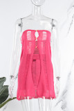 Розово-красный сексуальный сплошной выдолбленный лоскутное прозрачное асимметричное без бретелек без рукавов из двух частей