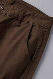 Vaqueros de mezclilla regular de cintura alta de patchwork sólido informal marrón