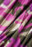 Robes plissées à col en V et patchwork imprimé décontracté pourpre