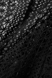 Pagliaccetti dritti con colletto couverture con fibbia patchwork scavata nera sexy solida