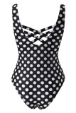 Black White Sexy Print Solid Backless Swimwears (With Paddings)