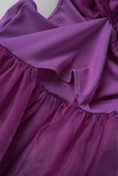 パープルセクシーなソリッドパッチワークリボン付き半分タートルネック不規則なドレスドレス
