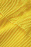 Gelb Casual Solid Patchwork Schulterfrei Plissee Kleider (Ohne Gürtel)