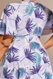 Costumi da bagno taglie forti con scollo a V patchwork stampa sexy viola chiaro (con imbottiture)