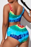 Multicolor Sexy Print Tie-dye U Neck Plus Size Swimwear (With Paddings)