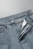 Ljusblå Casual Butterfly Print Patchwork Vanliga jeans med hög midja