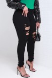 Black Casual Solid High Waist Skinny Ripped Denim Jeans