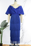 Royal Blue Elegant Solid Tassel Patchwork V Neck Evening Dress Dresses
