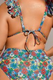 Многоцветный сексуальный принт Бандаж с открытой спиной и V-образным вырезом Купальники больших размеров (с прокладками)