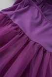Patchwork solido sexy viola con abiti da abito irregolare a metà dolcevita con fiocco