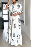 White Casual Print Patchwork V Neck Jumpsuits