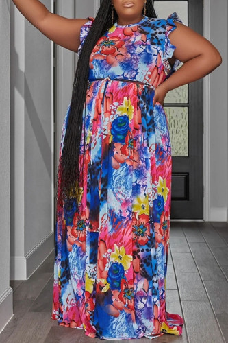 Colour Casual Print Patchwork Stringy Selvedge O Neck Straight Plus Size Dresses