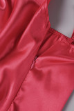 Red Sexy Formal Solid Backless Slit Oblique Collar Evening Dress Dresses