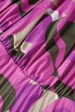 Пурпурные повседневные платья Пэчворк с V-образным вырезом и плиссированным принтом